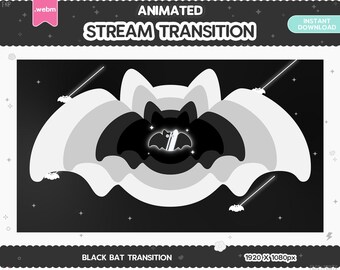 Twitch Animated Stinger Transition, Black Bat Stinger Valloween Pastel Halloween Spooky Goth Animals Stream Glitch LGBT Kawaii Cute Overlay