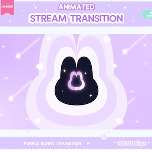 Twitch アニメーション スティンガー トランジション、パープル バニー スティンガー トランジション パステル ラビット アニマル ストリーム デコレーション グリッチ ムーン LGBT かわいい オーバーレイ