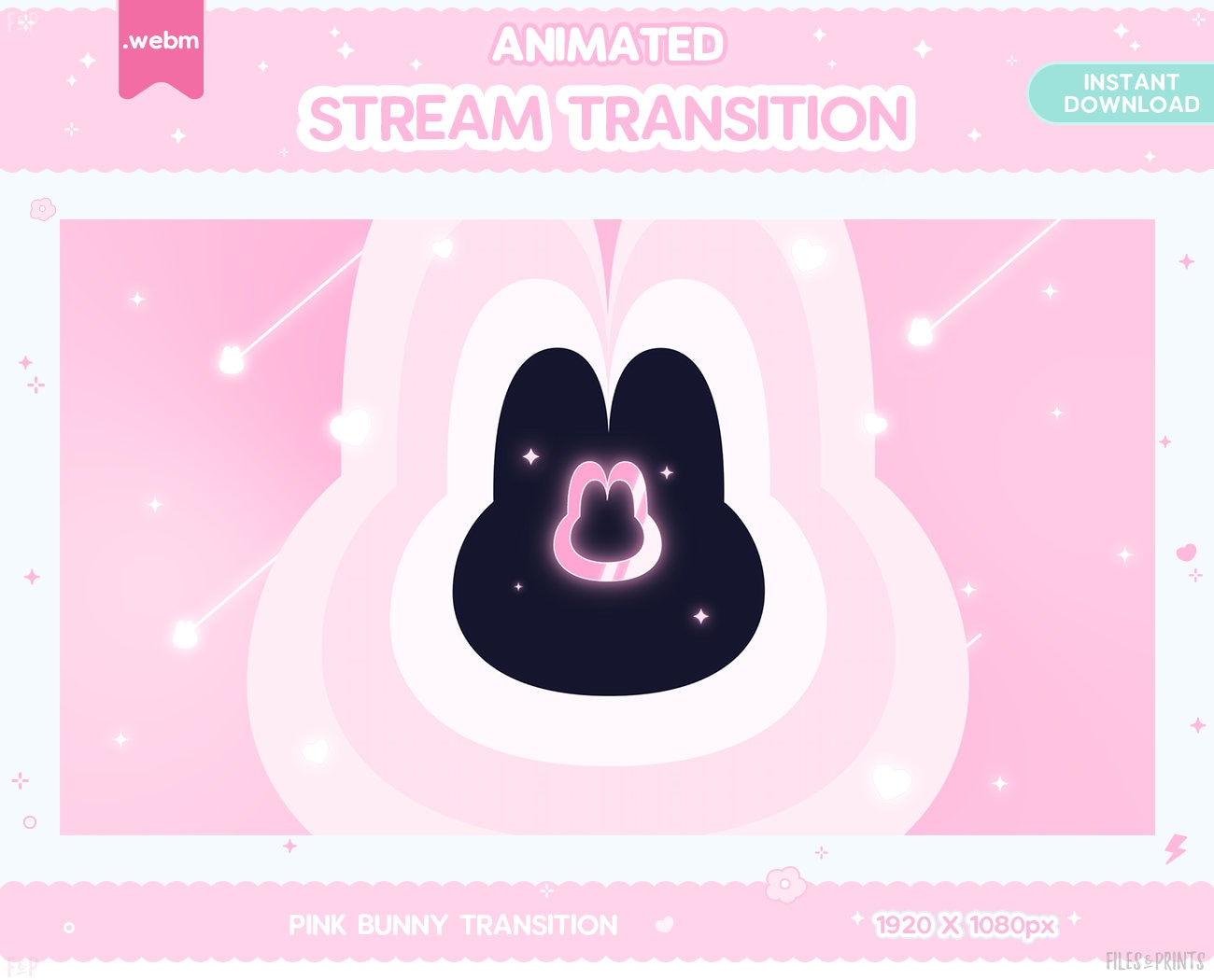 Twitch Animated Stinger Transition, Pink Bunny Stinger Transition Pastel Rabbit Animals Stream Decor Glitch Moon LGBT Kawaii Cute Overlay