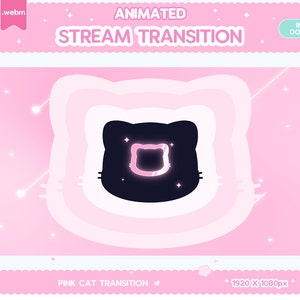 Twitch Geanimeerde Stinger-overgang, Pink Cat Stinger-overgang Pastelkleur, stroomdecor, glitch, maan, LGBT, Valentijnsdag, kawaii, schattige overlay