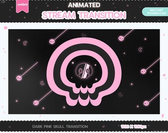 Twitch Animated Stinger Transition, Black Pink Skull Stinger Halloween Creepy Horror Spooky Goth Pastel Stream Star Moon Kawaii Cute Overlay