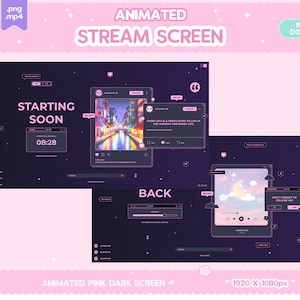 Könnte beinhalten: Animierter rosa und schwarzer Stream-Bildschirm-Overlay mit einem Countdown-Timer für den Start, einem Stadtbild im Hintergrund und einer Nachricht, die lautet "Jeder Tag ist ein Neuanfang, um im Moment zu leben und das Leben zu genießen".