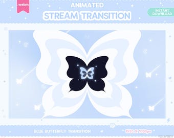 Twitch Animated Stinger Transition, Blue Butterfly Stinger Transition Pastel Y2K Flower Stream Decor Moon Star LGBT Kawaii Cute Overlay