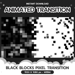 Twitch Animated Stinger Transition Scene, Black Blocks Pixel Transition Stream Transition Streamer Stinger Kawaii Cute Overlay Pastel Vtuber