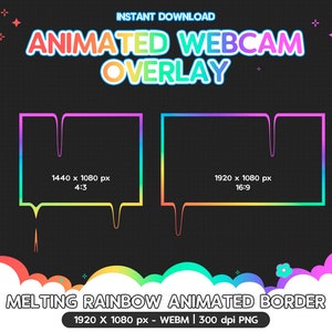 Twitch Animated Webcam Border, Melting Rainbow, Stream Overlay, LGBTQ, Streamer, Pixel, Kawaii Cute, Pastel, Gamer, Girl, Boy, V tuber