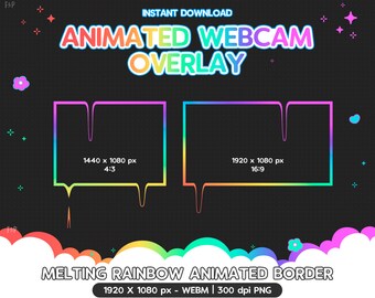 Twitch アニメーション ウェブカメラ ボーダー、溶ける虹、ストリーム オーバーレイ、LGBTQ、ストリーマー、ピクセル、かわいい、パステル、ゲーマー、女の子、男の子、V チューバー