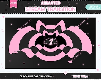 Twitch Animated Stinger Transition, Black Pink Bat Stinger Valloween Pastel Halloween Spooky Goth Animals Glitch LGBT Kawaii Cute Overlay