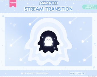 Twitch Animated Stinger Transition, Blue Ghost Stinger Valloween, Halloween, Spooky Pastel Horror Moon Star LGBT Kawaii Cute Vtuber Overlay
