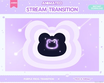 Twitch Animated Stinger Transition, Purple Frog Stinger Transition Pastel Rabbit Animals Stream Decor Glitch Moon LGBT Kawaii Cute Overlay