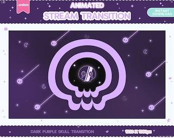 Twitch Animated Stinger Transition Dark Purple Skull Stinger Halloween Creepy Horror Spooky Goth Pastel Stream Star Moon Kawaii Cute Overlay