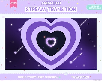 Twitch Animated Stinger Transition Purple Starry Heart Stinger Pastel Star Stream Glitch Moon LGBT Kawaii Cute Overlay Celestial Dark Space