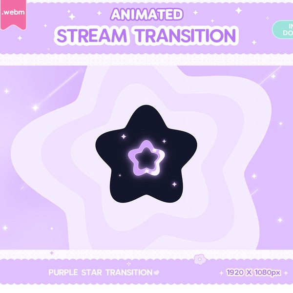 Twitch Animated Stinger Transition, Purple Star Stinger, Pastel Stream, Decor, Glitch, Moon, LGBT, Streamer Kawaii, Cute Overlay, Valentines