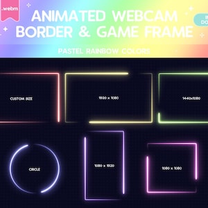 Twitch Animated Pastel Rainbow Glow Webcam Border Game Frame Pink Purple Stream Overlay Streamer Border Kawaii Cute Girl Vtuber Y2K Neon