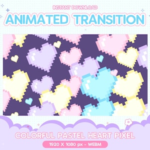 Twitch Animated Stinger Transition, Colorful Pastel Heart, Pixel Transition Stream Valentines LGBT Kawaii Cute Overlay Girl Boy Vtuber Retro