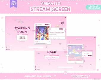 Twitch Animated Screen, Pink Heart Stinger Transition Blue Purple Pastel, Stream Decor, Glitch, Moon, LGBT, Kawaii, Cute Overlay Vtuber Girl