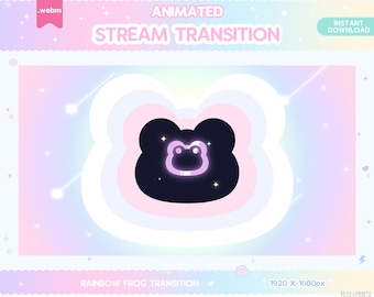 Twitch Animated Stinger Transition, Rainbow Frog Stinger Transition Pastel Rabbit Animals Stream Decor Glitch Moon LGBT Kawaii Cute Overlay