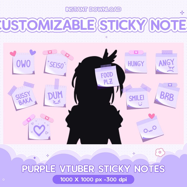 88 Twitch Purple Vtuber Sticky Note, PNGtuber P2U Vtuber Stream-Assets, Benutzerdefiniert, Streamer, Live, Accessories Overlay Cute Kawaii Vroid Violet