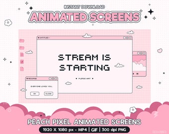 Twitch Animated Screen Peach Pixel, Stream Screens, Streamer Graphics, Kawaii, Cute Twitch Overlay, Screens, Gamer Girl Boy, Vtuber Gaming