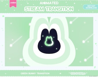 Twitch Animated Stinger Transition, Green Bunny Stinger Transition Pastel Rabbit Animals Stream Decor Glitch Moon LGBT Kawaii Cute Overlay