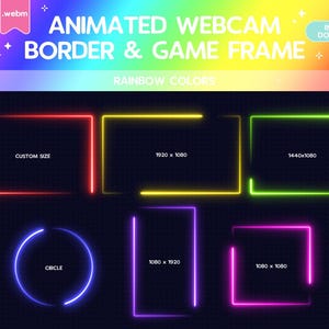 Twitch Animated Rainbow Glow Webcam Border Game Frame Pink Purple Stream Overlay Streamer Border Kawaii Cute Girl Vtuber Y2K Vaporwave Neon