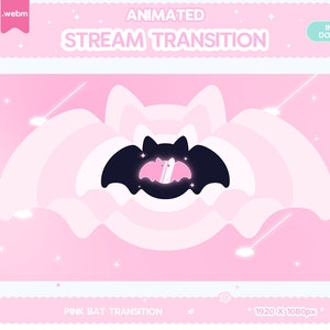Twitch アニメーション スティンガー トランジション、ピンクのコウモリ スティンガー ヴァロウエン パステル ラビット アニマル ストリーム デコレーション グリッチ ムーン LGBT カワイイ キュート Y2K オーバーレイ