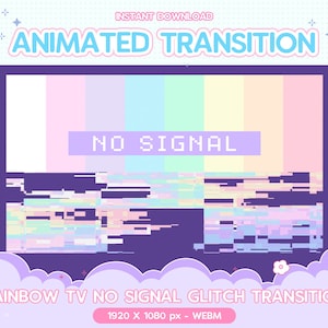 Twitch Animated Stinger Transition, Glitch TV No Signal Rainbow Transition Pastel, Stream Transition, Streamer Stinger, Kawaii, Cute Overlay