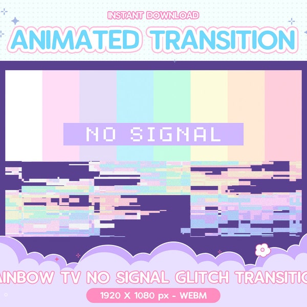Twitch Animated Stinger Transition, Glitch TV No Signal Rainbow Transition Pastel, Stream Transition, Streamer Stinger, Kawaii, Cute Overlay