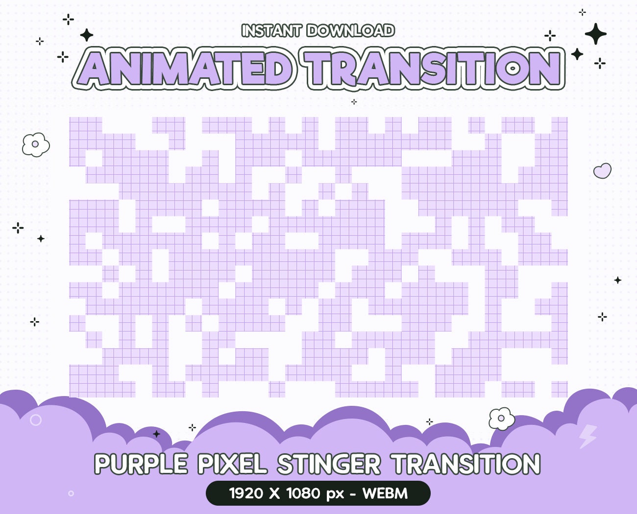 Stream Transition Sticker Twitch Animated Stinger Transition, Purple Pixel Transition, Stream ...