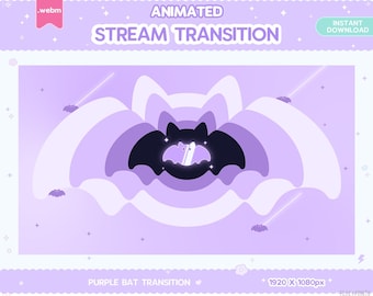 Twitch Animated Stinger Transition Purple Bat Stinger Valloween Pastel Rabbit Animals Stream Decor Glitch Moon LGBT Kawaii Cute Y2K Overlay