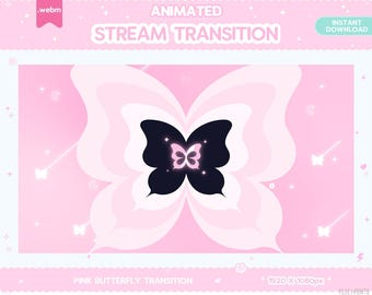 Twitch Animated Stinger Transition, Pink Butterfly Stinger Transition Pastel Y2K Flower Stream Decor Moon Star LGBT Kawaii Cute Overlay