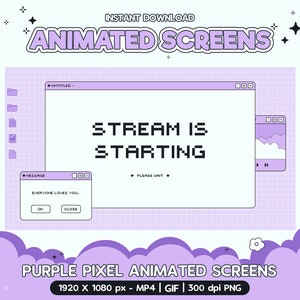 Twitch Animated Screen Purple Pixel, Stream Screens, Streamer Graphics, Kawaii, Cute Twitch Overlay, Screens, Gamer Girl Boy, Vtuber Gaming