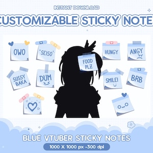 88 Twitch Blue Vtuber Sticky Note PNGtuber P2U Vtuber Stream Assets Custom Streamer Accessories Overlay Cute Kawaii Vroid addons Redeem Fun