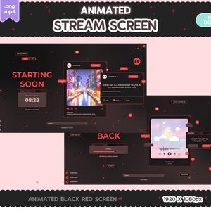 Twitch Tela Animada Preto Vermelho BRB Transmissão Offline Começando Fim, Kawaii Bonito Sobreposição Preto Transição Y2K Vtuber Escuro Assustador Gótico Horror