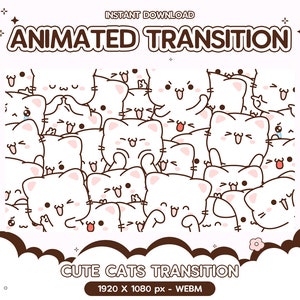 Transición animada de Stinger de Twitch, linda cara de gato, transición de mascotas, Stream, Streamer Stinger, Kawaii, Y2k, Overlay, Pastel, Girl Vtuber Retro