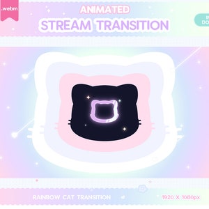 Transición de Stinger animada de Twitch, Transición de Stinger de gato arco iris, Pastel Stream Decor Glitch Star LGBT Valentines Kawaii Cute Overlay Y2K