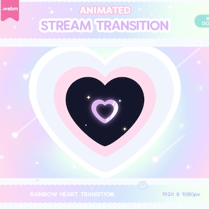 Transición de aguijón animada de Twitch, transición de aguijón de corazón de arcoíris, decoración de transmisión en colores pastel, luna con fallas, superposición linda de San Valentín LGBT Kawaii Y2K