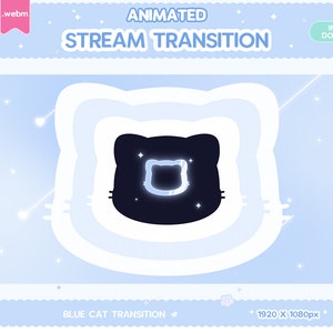 Twitch geanimeerde Stinger-overgang, blauwe kat Stinger-overgang Pastel, Stream Decor, Glitch, maan, LGBT, Valentijnsdag, Kawaii, schattige overlay