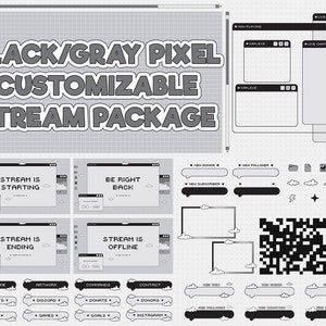 Twitch Stream Package, Black Gray Overlay, Customizable, Kawaii, Cute, Dark, Overlay, Screen, Alerts, Webcam, Transition, Animated, Vtuber