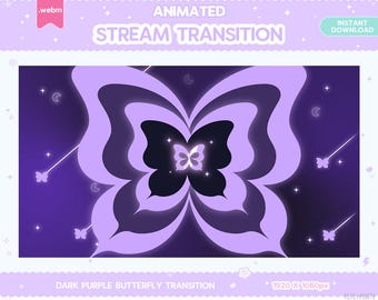 Twitch Animated Stinger Transition Dark Purple Butterfly Stinger Transition Pastel Y2K Flower Stream Moon Star LGBT Kawaii Cute Overlay
