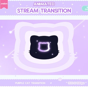 Twitch Animated Stinger Transition, Purple Cat Stinger Transition Pastel Stream Decor Glitch Moon LGBT Valentines Kawaii Cute Overlay Vtuber
