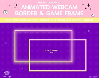 Twitch アニメーション ウェブカメラ ボーダー イエロー ピンク パステル、ストリーム オーバーレイ、ストリーマー ボーダー、かわいい、キュート Twitch、ゲーマー、女の子、男の子 Vtuber、ゲーム フレーム