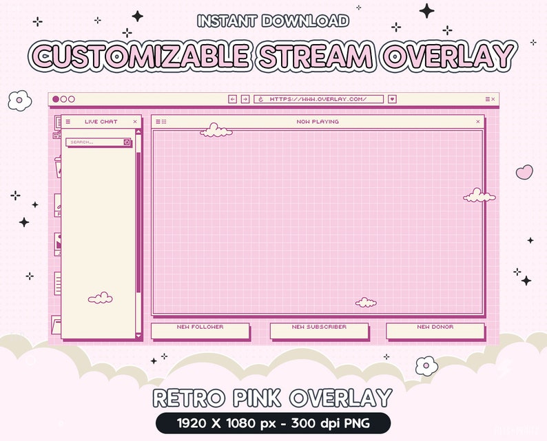 Twitch Stream Package, Retro Pink Pixel Overlay, Customizable, Kawaii ...
