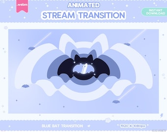 Twitch Animated Stinger Transition Blue Bat Stinger Valloween Pastel Rabbit Animals Stream Decor Glitch Moon LGBT Kawaii Cute Y2K Overlay
