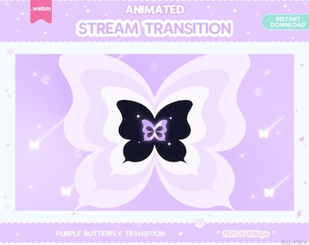 Twitch Animated Stinger Transition, Purple Butterfly Stinger Transition Pastel Y2K Flower Stream Decor Moon Star LGBT Kawaii Cute Overlay