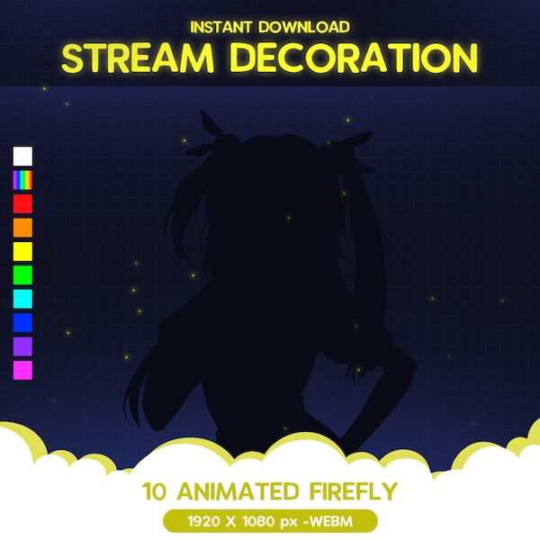 10 ANIMATED FIREFLY, Glow Particles Loop Stream Decoration Add-On Dust Overlay Streamer Vtuber OBS Kawaii Pastel Cute Blue Pink Purple Green