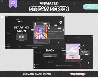 Twitch Animated Screen, Black BRB, Stream Offline, Starting, Ending, Kawaii Cute Overlay Black Transition Y2K Vtuber Dark Creepy Goth Horror