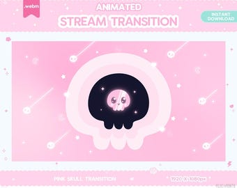 Twitch Animated Stinger Transition Pink Skull Valloween Halloween Creepy Horror Spooky Goth Pastel Stream Star Moon LGBT Kawaii Cute Overlay