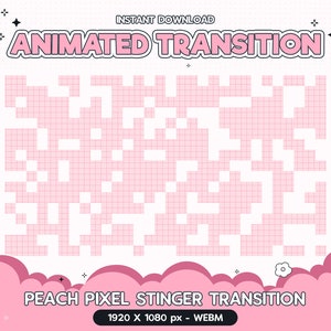 Twitch Animated Stinger Transition, Peach Pixel Transition, Stream Transition, Streamer Stinger, Kawaii, Cute Overlay Pastel Girl Boy Vtuber