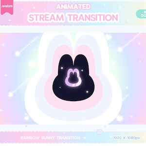 Transición de aguijón animada de Twitch, transición de aguijón de conejo arcoíris, decoración de transmisión de animales de conejo pastel, superposición linda de LGBT Kawaii con luna falla
