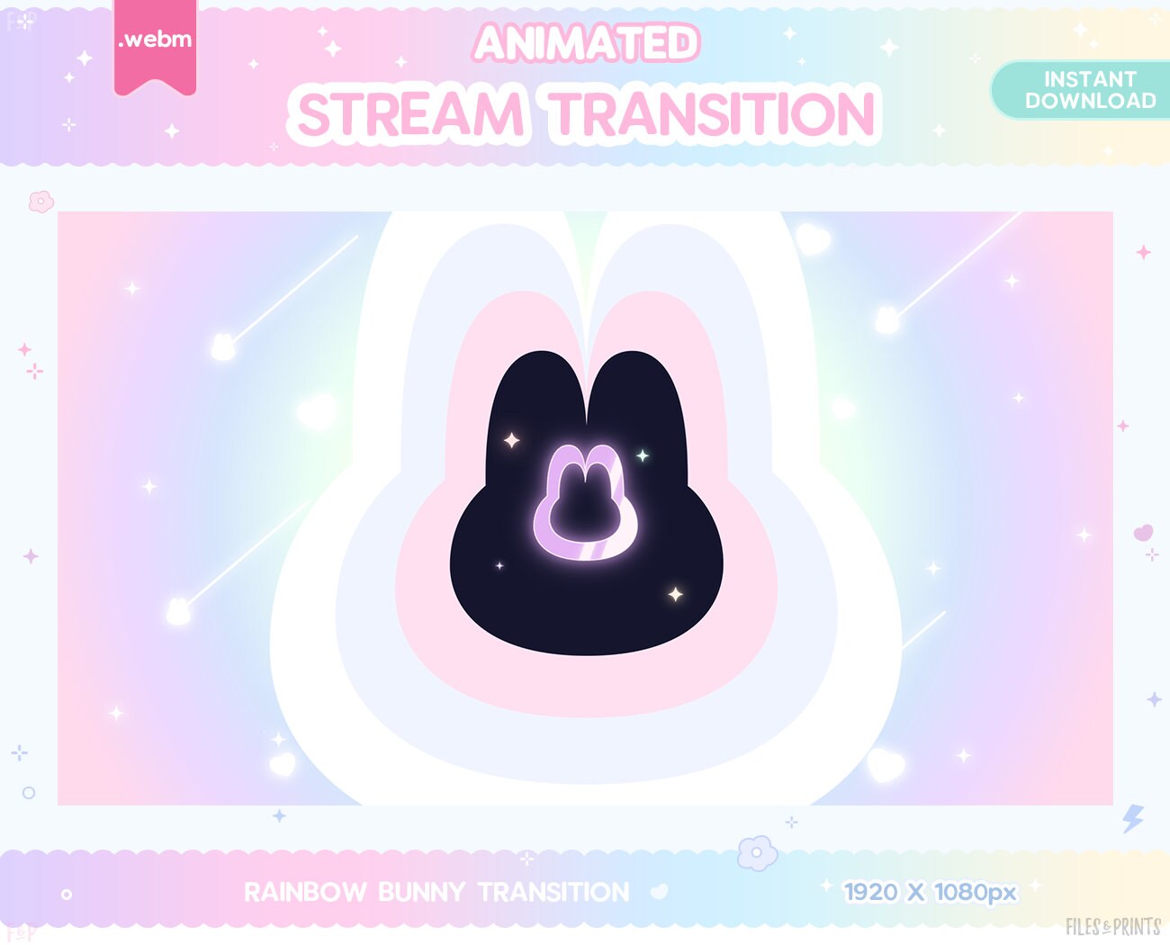 Twitch Animated Stinger Transition, Rainbow Bunny Stinger Transition Pastel Rabbit Animals Stream Decor Glitch Moon LGBT Kawaii Cute Overlay